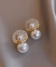 Load image into Gallery viewer, Chic 18K Gold Pearl Zircon Pearl Stud Earrings