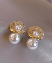 Load image into Gallery viewer, Chic 18K Gold Pearl Zircon Pearl Stud Earrings