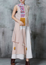 Load image into Gallery viewer, Chic Apricot Asymmetrical Patchwork Linen Two Piece Set Outfits Summer