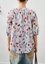 Load image into Gallery viewer, Chic Beige O-Neck Print Linen Shirt Half Sleeve