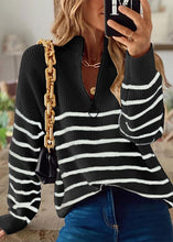 Load image into Gallery viewer, Chic Beige Zip Up Striped Knit Short Sweater Fall