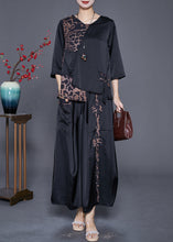 Load image into Gallery viewer, Chic Black Asymmetrical Patchwork Leopard Silk Two Pieces Set Summer