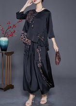 Load image into Gallery viewer, Chic Black Asymmetrical Patchwork Leopard Silk Two Pieces Set Summer