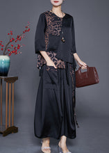 Load image into Gallery viewer, Chic Black Asymmetrical Patchwork Leopard Silk Two Pieces Set Summer