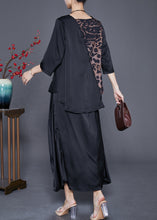 Load image into Gallery viewer, Chic Black Asymmetrical Patchwork Leopard Silk Two Pieces Set Summer