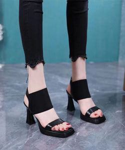 Chic Black Chunky Splicing Peep Toe High Heel Sandals