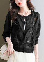 Load image into Gallery viewer, Chic Black Floral Ice Size Knit Cardigans Summer