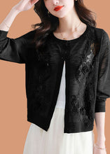 Load image into Gallery viewer, Chic Black Floral Ice Size Knit Cardigans Summer