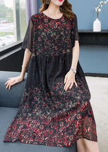 Load image into Gallery viewer, Chic Black O Neck Print Wrinkled Patchwork Chiffon Dress Summer