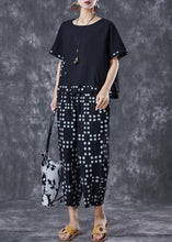 Load image into Gallery viewer, Chic Black Oversized Patchwork Dot Cotton Two-Piece Set Summer