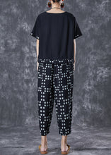 Load image into Gallery viewer, Chic Black Oversized Patchwork Dot Cotton Two-Piece Set Summer