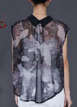 Load image into Gallery viewer, Chic Black Peter Pan Collar Print Tulle Shirts Sleeveless