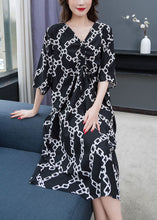 Load image into Gallery viewer, Chic Black V Neck Print Wrinkled Patchwork Chiffon Dress Summer