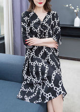 Load image into Gallery viewer, Chic Black V Neck Print Wrinkled Patchwork Chiffon Dress Summer