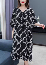 Load image into Gallery viewer, Chic Black V Neck Print Wrinkled Patchwork Chiffon Dress Summer