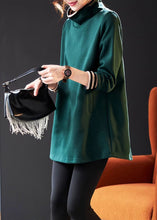 Load image into Gallery viewer, Chic Blackish Green High Neck Patchwork Cotton Pullover Sweatshirt Spring