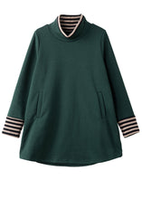 Load image into Gallery viewer, Chic Blackish Green High Neck Patchwork Cotton Pullover Sweatshirt Spring