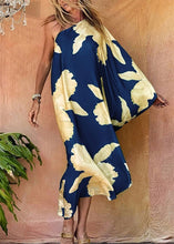 Load image into Gallery viewer, Chic Blue Asymmetrical One Shoulder Print Cotton Dresses Long Sleeve