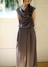 Load image into Gallery viewer, Chic Blue Bow Asymmetrical Linen Top And Skirts Two Piece Set Sleeveless