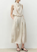 Load image into Gallery viewer, Chic Blue Bow Asymmetrical Linen Top And Skirts Two Piece Set Sleeveless