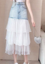 Load image into Gallery viewer, Chic Blue High Waist Tulle Patchwork Denim A Line Skirt