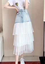 Load image into Gallery viewer, Chic Blue High Waist Tulle Patchwork Denim A Line Skirt