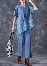 Load image into Gallery viewer, Chic Blue Oversized Asymmetrical Patchwork Denim Two Pieces Set Summer