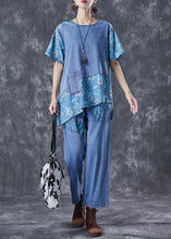 Load image into Gallery viewer, Chic Blue Oversized Asymmetrical Patchwork Denim Two Pieces Set Summer