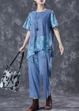 Load image into Gallery viewer, Chic Blue Oversized Asymmetrical Patchwork Denim Two Pieces Set Summer