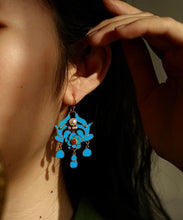 Load image into Gallery viewer, Chic Blue Pearl Tassel Cloisonne Hoop Earrings