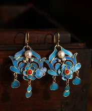 Load image into Gallery viewer, Chic Blue Pearl Tassel Cloisonne Hoop Earrings