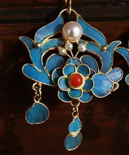 Load image into Gallery viewer, Chic Blue Pearl Tassel Cloisonne Hoop Earrings