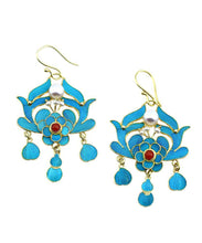 Load image into Gallery viewer, Chic Blue Pearl Tassel Cloisonne Hoop Earrings