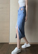 Load image into Gallery viewer, Chic Blue Side Open Asymmetrical Patchwork Denim Maxi Skirts Summer