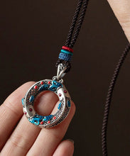 Load image into Gallery viewer, Chic Blue Sterling Silver Cloisonne Lucky Charm Pendant Necklace