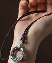 Load image into Gallery viewer, Chic Blue Sterling Silver Cloisonne Lucky Charm Pendant Necklace