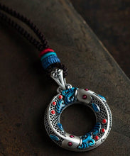 Load image into Gallery viewer, Chic Blue Sterling Silver Cloisonne Lucky Charm Pendant Necklace