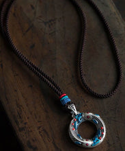 Load image into Gallery viewer, Chic Blue Sterling Silver Cloisonne Lucky Charm Pendant Necklace