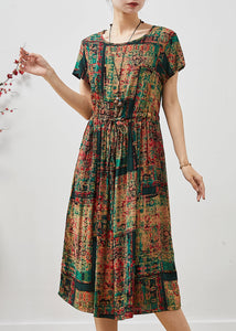 Chic Brown Cinched Print Cotton Maxi Dresses Summer