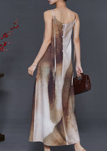 Load image into Gallery viewer, Chic Brown Tie Dye Draping Silk Spaghetti Strap Dress Summer