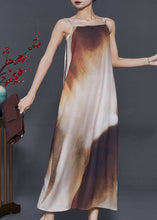 Load image into Gallery viewer, Chic Brown Tie Dye Draping Silk Spaghetti Strap Dress Summer