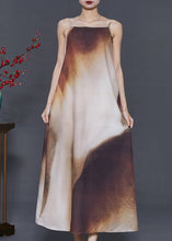 Load image into Gallery viewer, Chic Brown Tie Dye Draping Silk Spaghetti Strap Dress Summer