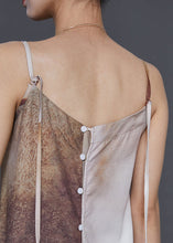 Load image into Gallery viewer, Chic Brown Tie Dye Draping Silk Spaghetti Strap Dress Summer