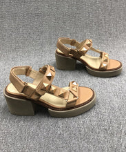 Load image into Gallery viewer, Chic Camel Rivet Chunky Cowhide Leather Sandals