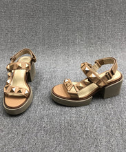 Load image into Gallery viewer, Chic Camel Rivet Chunky Cowhide Leather Sandals