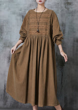 Load image into Gallery viewer, Chic Coffee Oversized Patchwork Lace Corduroy Long Dress Spring