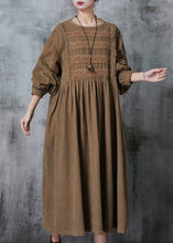 Load image into Gallery viewer, Chic Coffee Oversized Patchwork Lace Corduroy Long Dress Spring