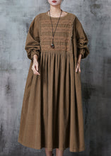 Load image into Gallery viewer, Chic Coffee Oversized Patchwork Lace Corduroy Long Dress Spring