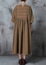 Load image into Gallery viewer, Chic Coffee Oversized Patchwork Lace Corduroy Long Dress Spring