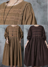 Load image into Gallery viewer, Chic Coffee Oversized Patchwork Lace Corduroy Long Dress Spring